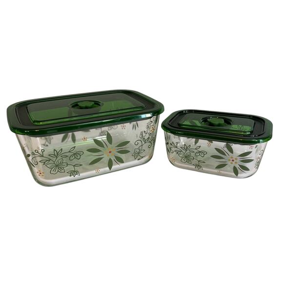 Temp-tations 2 Piece Set Glass Food Storage Containers with Lids Small/Large - Picture 1 of 12